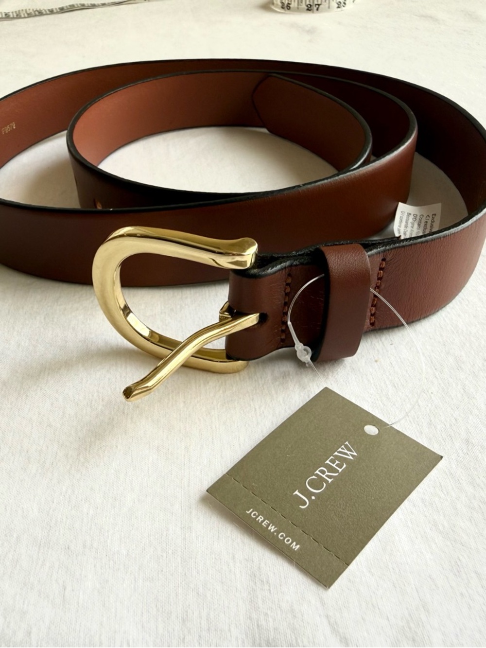 J. Crew NWT Women’s Genuine Italian Leather Belt XL Brown Gold Horseshoe Buckle